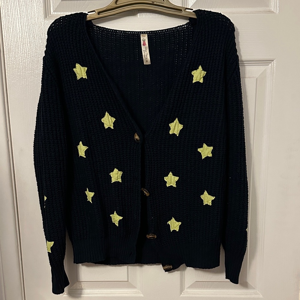 Alice Moon Black Cardigan with Yellow Star Appliqués